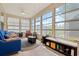 Inviting sunroom filled with natural light from large windows and cozy seating at 221 Rivers Edge Dr., Conway, SC 29526