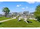 Serene backyard setting featuring synthetic grass, palm trees, and waterfront views at 325 N 58Th Ave. N, North Myrtle Beach, SC 29582