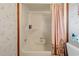 Shower features sleek fixtures and a decorative curtain, adding charm to the space at 3533 Lighthouse Way, Myrtle Beach, SC 29577