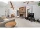 Comfortable living room with a brick fireplace and an open layout at 3533 Lighthouse Way, Myrtle Beach, SC 29577