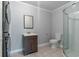 Well-lit bathroom features a sleek vanity, toilet, and a modern, glass-enclosed stand-up shower at 4502 Boxwood St., Myrtle Beach, SC 29577