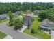 Aerial view of charming home showcasing a well-manicured lawn, mature trees, and a desirable neighborhood at 4539 Fringetree Dr., Murrells Inlet, SC 29576