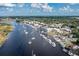 Aerial view of a waterfront community with boats and surrounding lush greenery at 528 George Washington Trail, Georgetown, SC 29440