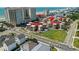 Aerial view showcasing building with red roof and surrounding community near the beach at 609 Hillside Dr. S # D-17, North Myrtle Beach, SC 29582
