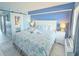 Well-lit bedroom with a queen bed featuring beach-themed decor, accompanied by bedside tables and an AC unit at 7200 N Ocean Blvd. # 1160, Myrtle Beach, SC 29572