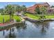 Waterfront backyard featuring a private dock, lush landscaping, and waterfront views at 8013 Wacobee Dr., Myrtle Beach, SC 29579