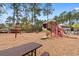 Fun playground with slides and climbing structures, surrounded by mulch and tall trees, a great place for  at 864 Barn Owl Ct. # 864, Myrtle Beach, SC 29579