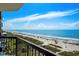 Enjoy expansive beach views from this balcony overlooking the ocean on a bright, sunny day at 2501 S Ocean Blvd. # 508, North Myrtle Beach, SC 29582