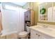 Well-lit bathroom showcasing a shower-tub combo, neutral walls, and cabinet with storage at 417 Pennington Loop, Myrtle Beach, SC 29588