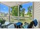 Relaxing screened porch with comfortable seating and views of the golf course and blue skies at 493 White River Dr. # 28-D, Myrtle Beach, SC 29579