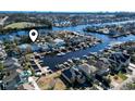 Expansive aerial view of houses along a winding canal, many with docks and boats at 112 Waterway Crossing Ct., Little River, SC 29566