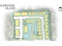 Sunnyside Village site plan showing building locations and a central pond at 35 Delray Dr. # 1-E, Murrells Inlet, SC 29576