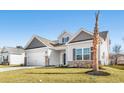 New construction home with gray siding, landscaping, and a palm tree at 379 Lifestyle Court, Surfside Beach, SC 29575