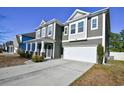 Two-story house with gray siding, stone accents, and a two-car garage at 3149 Bramble Glen Dr., Myrtle Beach, SC 29579