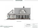 Detailed front elevation shows the home's symmetrical design, covered porch, and window placement at Lot 3 Makepeace Pl., Pawleys Island, SC 29585