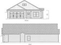 Detailed drawing of home's front and right exterior elevation, showing window and garage door features at 3162 Wayside Rd., Conway, SC 29527