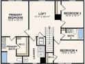 Upstairs floor plan featuring main bedroom, loft, two additional bedrooms and a laundry room at 1008 Maple View Rd., Supply, SC 28462