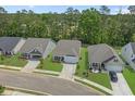 Aerial view of a residential neighborhood showcasing well-maintained homes and green lawns at 2441 Campton Loop, Conway, SC 29527