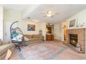 Living room with fireplace and kitchen view at 1204 Erin Way # 1204-F, Myrtle Beach, SC 29577