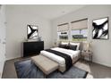 Bright main bedroom featuring neutral tones, carpet flooring, and abundant natural light through large windows at 556 Honeyhill Loop, Conway, SC 29526