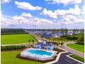 Aerial view of community pool and homes with lush green landscape at 2204 Flatleaf Ct, Longs, SC 29568