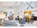 Open-concept living room with nautical accents and views into the kitchen area at 6001-Z16 S Kings Hwy., Myrtle Beach, SC 29575