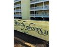 Close-up of the Windy Shores II building signage at 3217 S Ocean Blvd. S, North Myrtle Beach, SC 29582