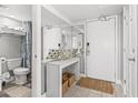 Small bathroom with shower and storage at 2500 N Ocean Blvd. # Ph1, Myrtle Beach, SC 29577