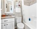 Clean bathroom with granite countertop and shower/tub combo at 4600 N Ocean Blvd. # A3, North Myrtle Beach, SC 29582