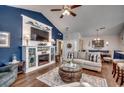 Spacious living room featuring a fireplace and vaulted ceiling at 116 Emily Springs Dr., Conway, SC 29527