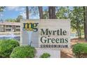 Myrtle Greens Condominium sign, welcoming residents and guests at 500 Myrtle Greens Dr. # A, Conway, SC 29526