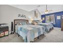 Bedroom with two twin beds, ceiling fan and beach decor at 1890 Colony Dr. # 17-G, Surfside Beach, SC 29575