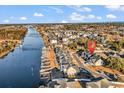 Aerial view of a waterfront community with canal access, modern homes, and lush landscaping under a sunny sky at 626 Lorenzo Dr. # 626, North Myrtle Beach, SC 29582