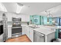 Modern kitchen with stainless steel appliances and light wood floors at 501 S Ocean Blvd. # 505, North Myrtle Beach, SC 29582