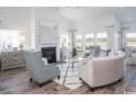 Bright living room with fireplace, large windows, and stylish decor overlooking a lake at 718 Isle Verde Dr, Myrtle Beach, SC 29579