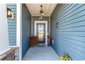 Inviting front porch with stylish decor, potted plants, and a decorative hanging lamp above the front door at 1377 Tessera Way, Myrtle Beach, SC 29579