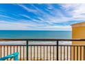 Balcony view of a serene beach with blue skies, an inviting ocean, and a calming atmosphere at 6900 N Ocean Blvd. # 1536, Myrtle Beach, SC 29572