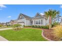 Landscaped home showcasing lush green lawn, charming landscaping with a palm tree, and a well-maintained exterior at 641 Indigo Bay Circle, Myrtle Beach, SC 29579