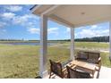 Relaxing covered patio with seating area overlooking a scenic view of the lake and golf course at 348 Rookroost Circle, Conway, SC 29526