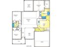 Floorplan of this home, showing a Main Bedroom, two more bedrooms, and open-concept Kitchen at 7059 Shady Grove Rd., Conway, SC 29527