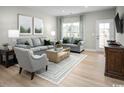 Bright living room featuring neutral tones, stylish decor, large windows, and an open layout at 438 Myrtle Meadows Dr, Conway, SC 29526