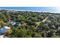 Stunning aerial view of homes nestled among lush trees near the sparkling ocean at 108 Cole Dr., Pawleys Island, SC 29585