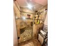 Modern shower featuring decorative tile, glass enclosure, a pebble floor, and a convenient built-in bench at 3302 Highway 905, Conway, SC 29526