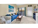 Cozy living room with comfortable seating, tasteful decor, and sliding glass doors that lead to a patio at 617 14Th Ave. S # 83, Surfside Beach, SC 29575
