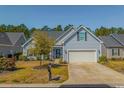 Traditional home with light blue siding, two-car garage and well-manicured lawn at 4437 Marshwood Dr., Myrtle Beach, SC 29579