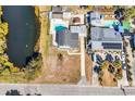 Birds eye view of the backyard featuring a swimming pool, back porch, and an adjacent pond at 806 Duncan Ave., Myrtle Beach, SC 29572
