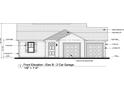 Blueprint of a home's front elevation, featuring a two-car garage, shutters, and specified materials like asphalt shingles and lap siding at 2247 Society Dr., Conway, SC 29527