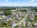 Beautiful aerial view of a neighborhood, showing the ocean and inter coastal waterway in the background at 1101 Bronwyn Circle, North Myrtle Beach, SC 29582
