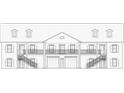 Architectural blueprint of a two-story condo building with garages, staircases, and detailed facade elements at 1411 Gooseneck Place # 202 Middle, Murrells Inlet, SC 29576