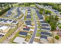 Expansive aerial view of the neighborhood showcasing homes and a small pond with a blue sky overhead at 115 Foxford Dr., Conway, SC 29526